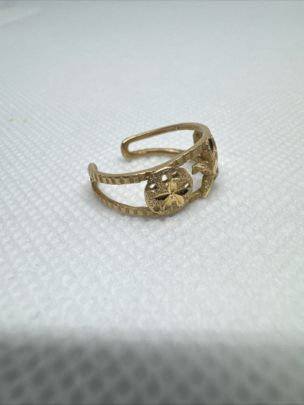 14k Gold Adjustable Ring/toe Ring With Sand Dollar, Star Fish Ocean Design - Picture 6 of 10